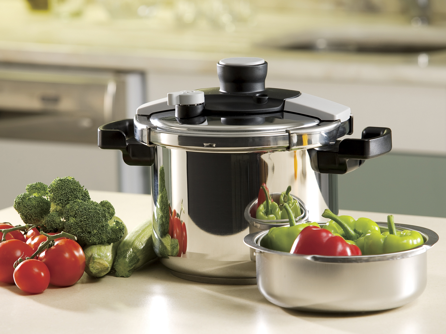 pressure cooker on kitchen counter
