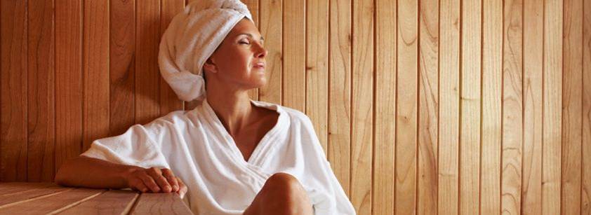 sauna woman head wrap towel