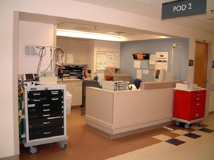 Medical Crash Cart receptionist desk in hospital